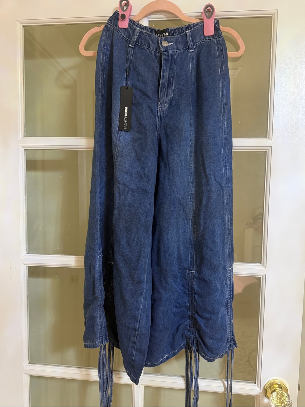 Fashion Nova Wide Leg Dark Blue Women's Jeans with scrunchie hem